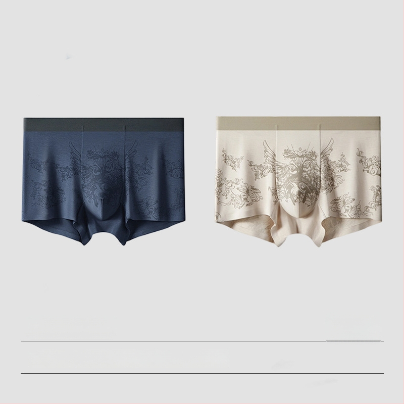 Модал мъжки боксерки, антибактериална вложка в Mulberry Silk, безшевен принт, дишащи и комфортни, голям размер
