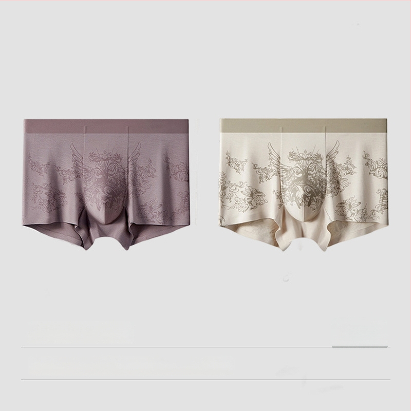 Модал мъжки боксерки, антибактериална вложка в Mulberry Silk, безшевен принт, дишащи и комфортни, голям размер