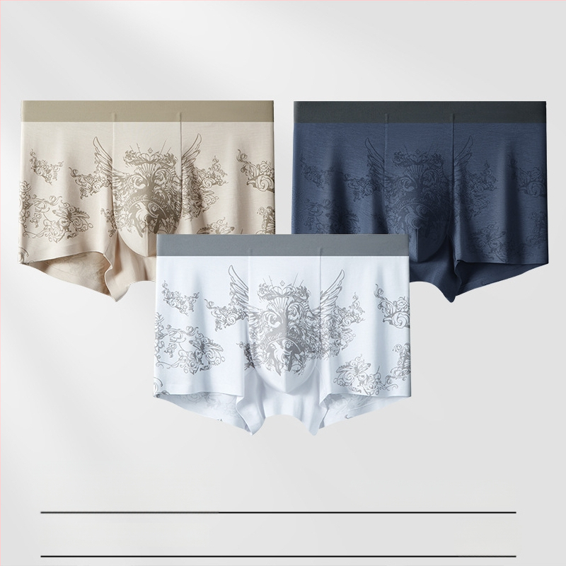 Модал мъжки боксерки, антибактериална вложка в Mulberry Silk, безшевен принт, дишащи и комфортни, голям размер