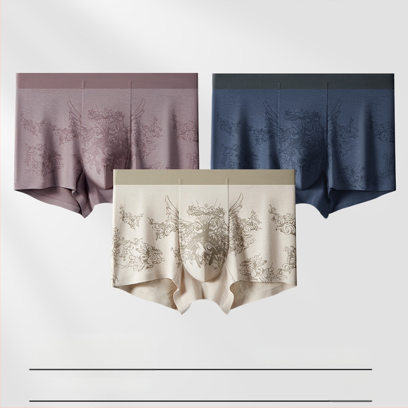 Модал мъжки боксерки, антибактериална вложка в Mulberry Silk, безшевен принт, дишащи и комфортни, голям размер