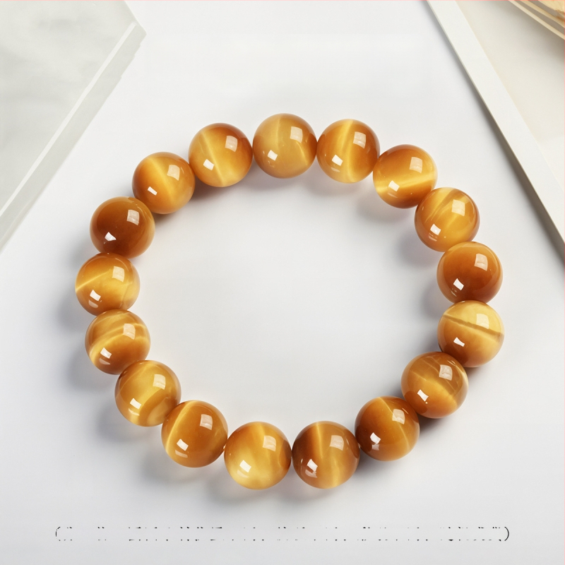 Jingdong Jewelry Brățară unisex minimalistă cu mărgele rotunde, piatră ochi de tigru galben natural, 7A