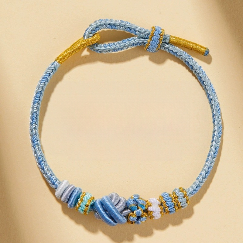 Brăţară DIY ţesută din sfoară roşie, unisex, cu accesoriu în ton aur (semi-finisat)
