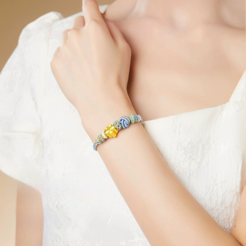 Brăţară DIY ţesută din sfoară roşie, unisex, cu accesoriu în ton aur (semi-finisat)