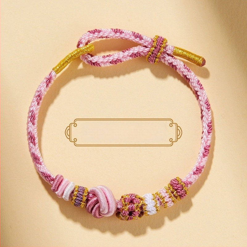 Brăţară DIY ţesută din sfoară roşie, unisex, cu accesoriu în ton aur (semi-finisat)
