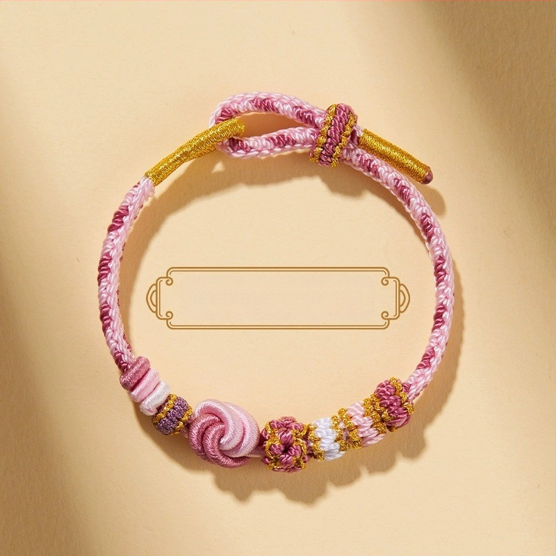 Brăţară DIY ţesută din sfoară roşie, unisex, cu accesoriu în ton aur (semi-finisat)
