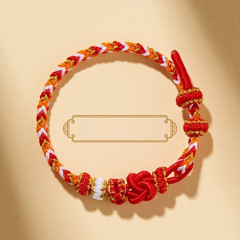 Brăţară DIY ţesută din sfoară roşie, unisex, cu accesoriu în ton aur (semi-finisat)