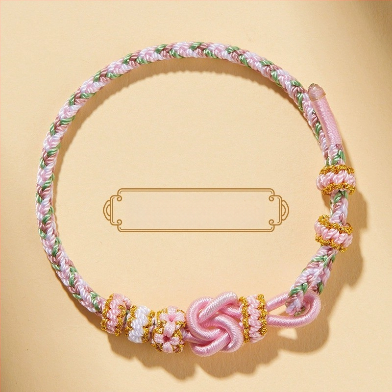 Brăţară DIY ţesută din sfoară roşie, unisex, cu accesoriu în ton aur (semi-finisat)