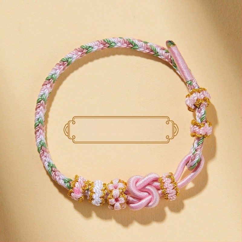 Brăţară DIY ţesută din sfoară roşie, unisex, cu accesoriu în ton aur (semi-finisat)