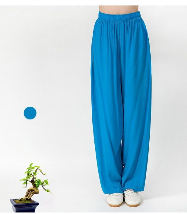 Pantaloni Tai Chi pentru femei și bărbați, material vară coton-satén, pentru exerciții matinale, spectacole și antrenament de arte marțiale, purtare acasă, stil lantern