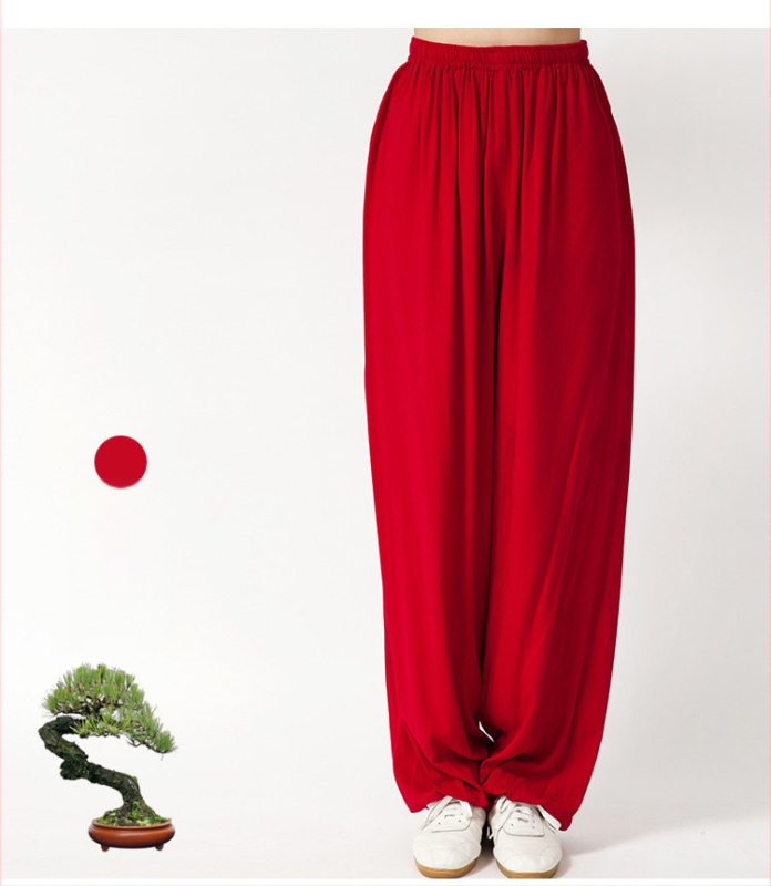 Pantaloni Tai Chi pentru femei și bărbați, material vară coton-satén, pentru exerciții matinale, spectacole și antrenament de arte marțiale, purtare acasă, stil lantern