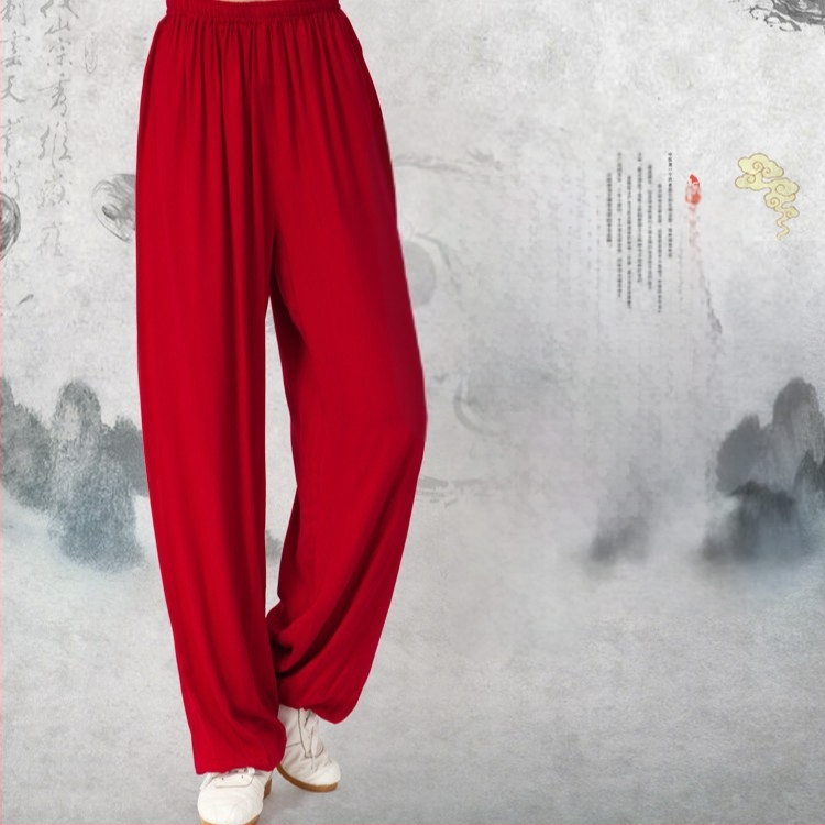 Pantaloni Tai Chi pentru femei și bărbați, material vară coton-satén, pentru exerciții matinale, spectacole și antrenament de arte marțiale, purtare acasă, stil lantern