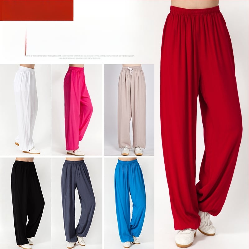 Pantaloni Tai Chi pentru femei și bărbați, material vară coton-satén, pentru exerciții matinale, spectacole și antrenament de arte marțiale, purtare acasă, stil lantern