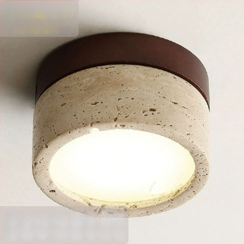Νέο ultra-λεπτό επιφανειακό downlight σε στυλ Wabi-Sabi για ρετρό υπνοδωμάτιο και σαλόνι, φινίρισμα κίτρινο τραβερτίνης