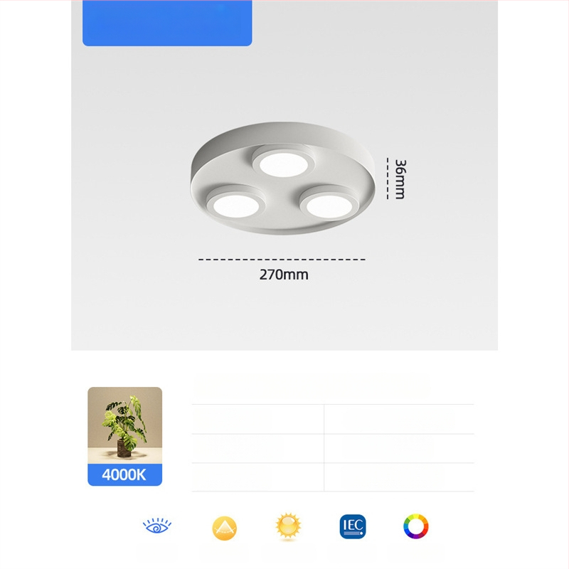 Υπερ-λεπτό LED κυκλικό οροφής downlight, αντιθαμπό, με τρεις κεφαλές, μοντέρνος μινιμαλιστικός σχεδιασμός, επιφανειακή εγκατάσταση, κατάλληλο για υπνοδωμάτιο και σαλονι, χωρίς κεντρικό φως
