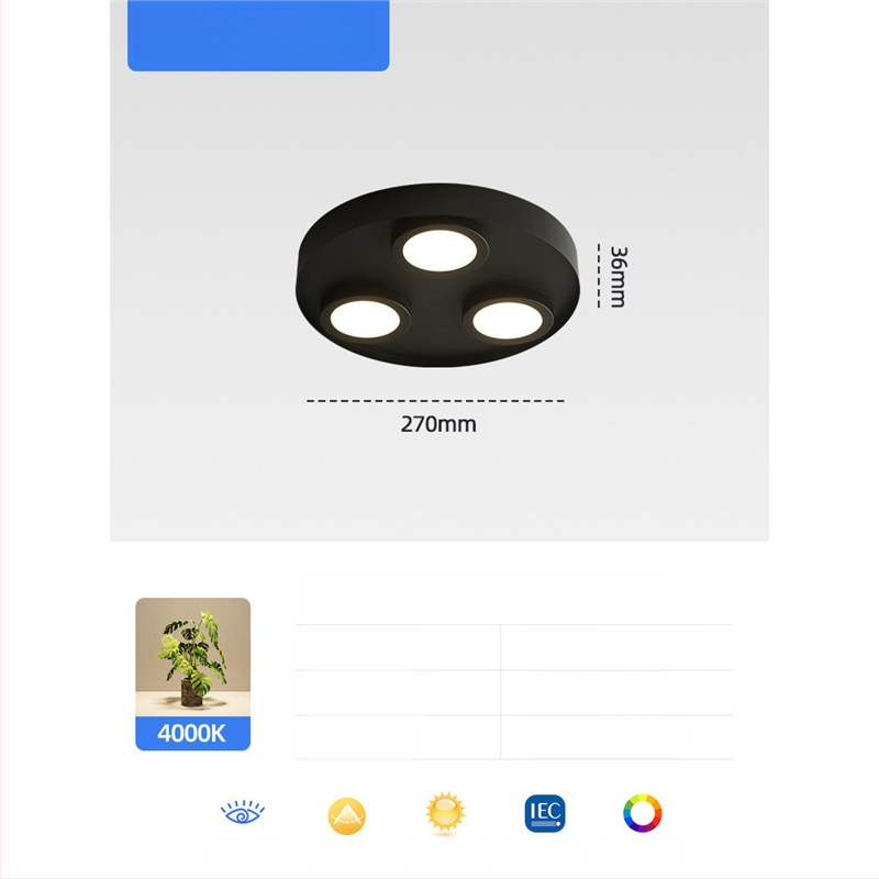 Υπερ-λεπτό LED κυκλικό οροφής downlight, αντιθαμπό, με τρεις κεφαλές, μοντέρνος μινιμαλιστικός σχεδιασμός, επιφανειακή εγκατάσταση, κατάλληλο για υπνοδωμάτιο και σαλονι, χωρίς κεντρικό φως