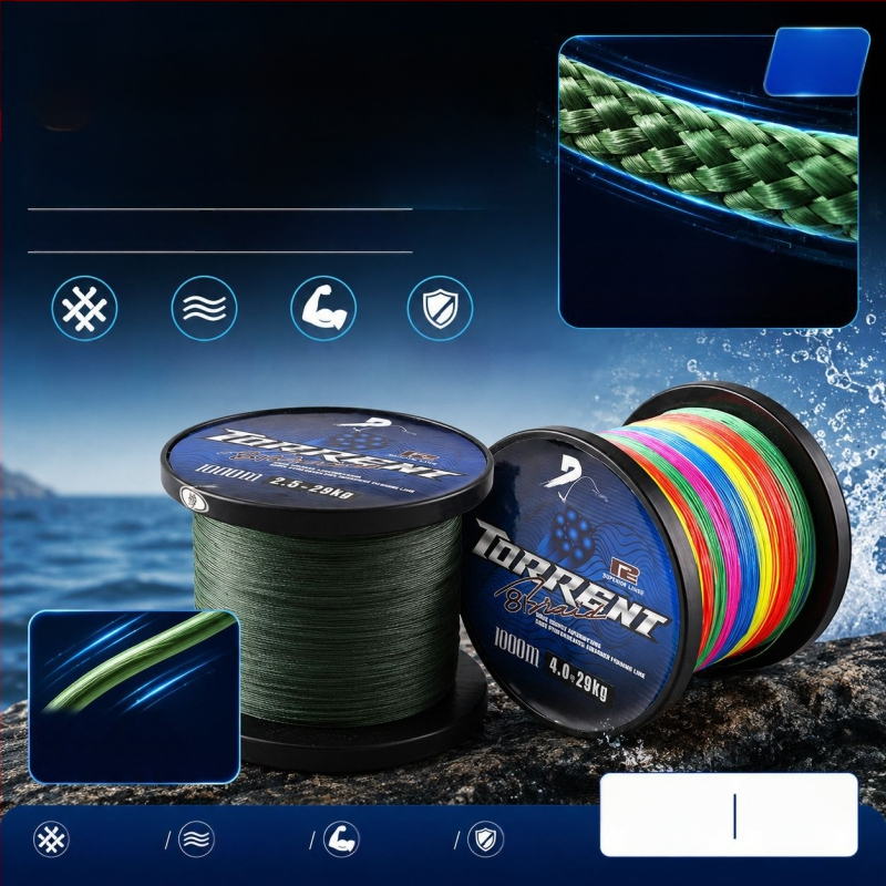 Conrad 1000 m linie de pescuit PE multicolor, linie principală împletită Dyneema, 8 fibre