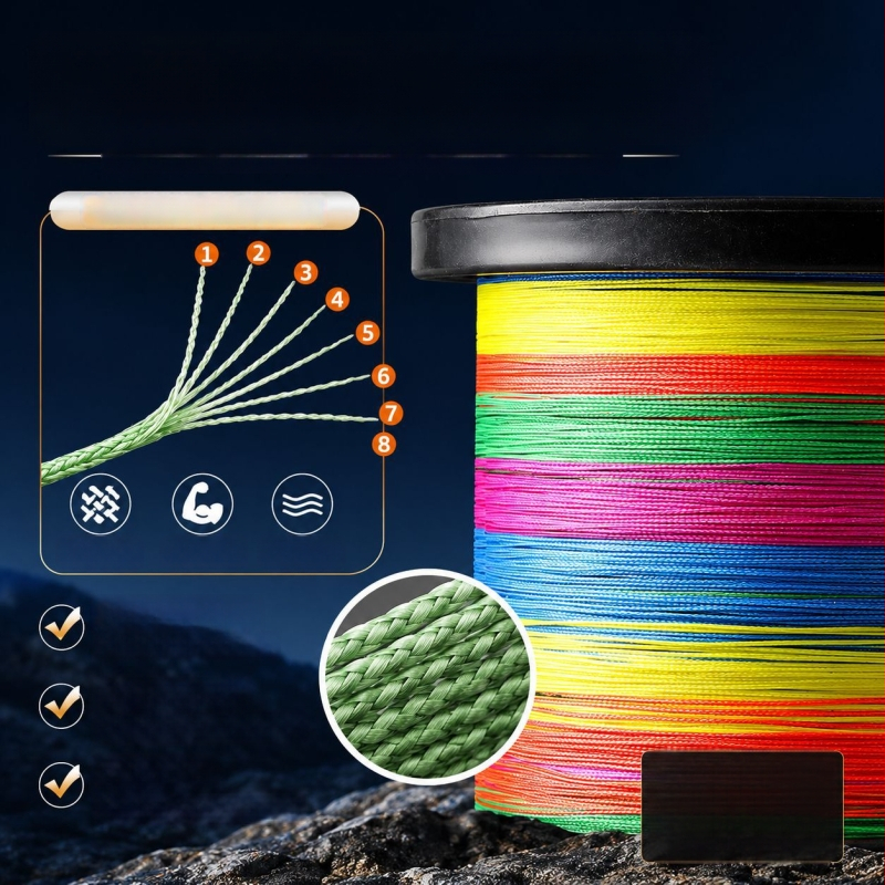 Conrad 1000 m linie de pescuit PE multicolor, linie principală împletită Dyneema, 8 fibre