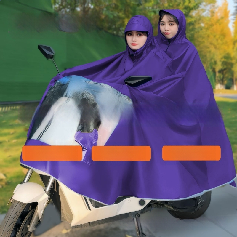 Esőköpeny elektromos biciklikhez és motorkerékpárokhoz, esőponcho, viharálló, megnagyobbított és megerősített, egy vagy két utas számára, puha anyag.