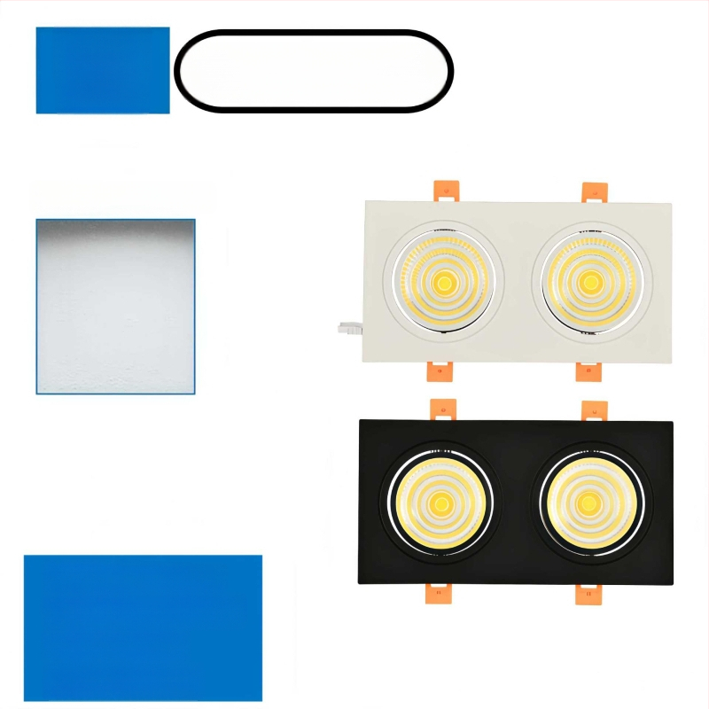 Διπλού κεφαλιού COB LED downlight με αντιθαμβωτικό φωτισμό, εντοιχισμένο, κατάλληλο για καταστήματα ενδυμάτων, σαλόνια, υπνοδωμάτια, διαδρόμους και αίθουσες μελέτης