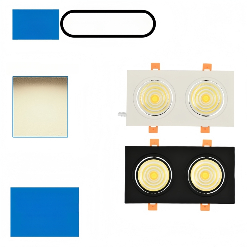 Διπλού κεφαλιού COB LED downlight με αντιθαμβωτικό φωτισμό, εντοιχισμένο, κατάλληλο για καταστήματα ενδυμάτων, σαλόνια, υπνοδωμάτια, διαδρόμους και αίθουσες μελέτης