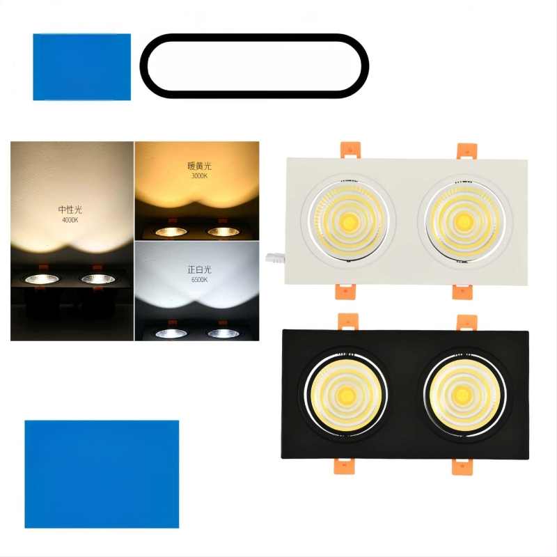 Διπλού κεφαλιού COB LED downlight με αντιθαμβωτικό φωτισμό, εντοιχισμένο, κατάλληλο για καταστήματα ενδυμάτων, σαλόνια, υπνοδωμάτια, διαδρόμους και αίθουσες μελέτης