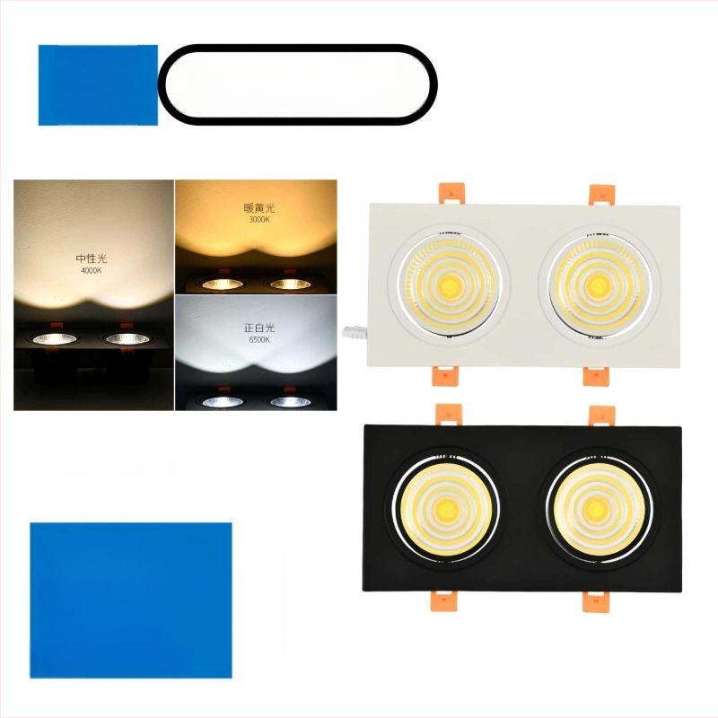 Διπλού κεφαλιού COB LED downlight με αντιθαμβωτικό φωτισμό, εντοιχισμένο, κατάλληλο για καταστήματα ενδυμάτων, σαλόνια, υπνοδωμάτια, διαδρόμους και αίθουσες μελέτης