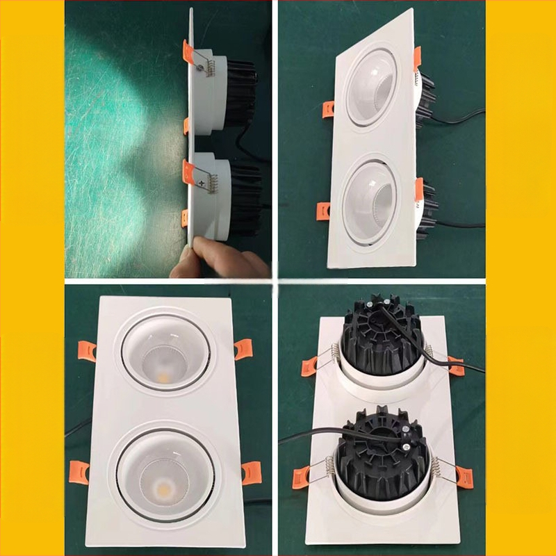 COB τετράγωνο φωτιστικό προβολέα με σχάρα, LED downlight οροφής με μία, δύο ή τρεις κεφαλές για εμπορικά κέντρα, αίθουσες έκθεσης και σαλόνια