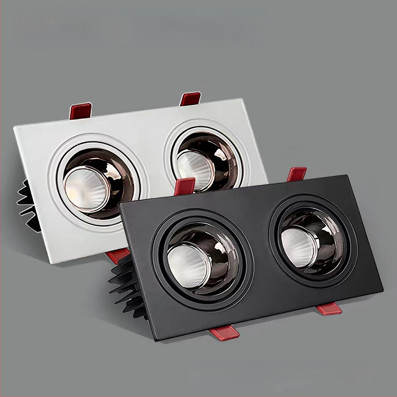 COB τετράγωνο φωτιστικό προβολέα με σχάρα, LED downlight οροφής με μία, δύο ή τρεις κεφαλές για εμπορικά κέντρα, αίθουσες έκθεσης και σαλόνια