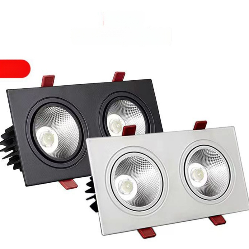 COB τετράγωνο φωτιστικό προβολέα με σχάρα, LED downlight οροφής με μία, δύο ή τρεις κεφαλές για εμπορικά κέντρα, αίθουσες έκθεσης και σαλόνια