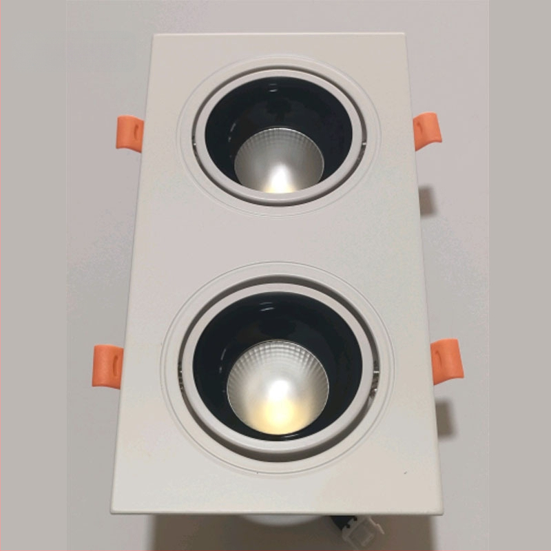 COB τετράγωνο φωτιστικό προβολέα με σχάρα, LED downlight οροφής με μία, δύο ή τρεις κεφαλές για εμπορικά κέντρα, αίθουσες έκθεσης και σαλόνια
