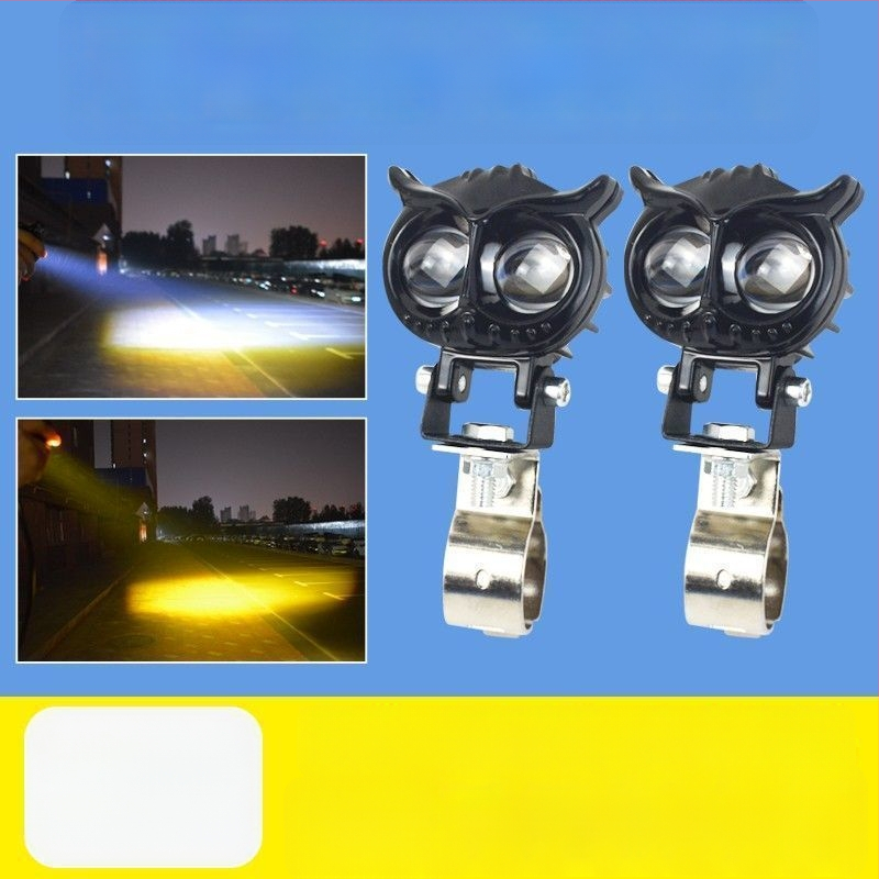 Ultra‑fényes LED reflektor motorkerékpárhoz és elektromos járműhöz, sárga/fehér váltó fény, magas és alacsony fény, univerzális 12-85V