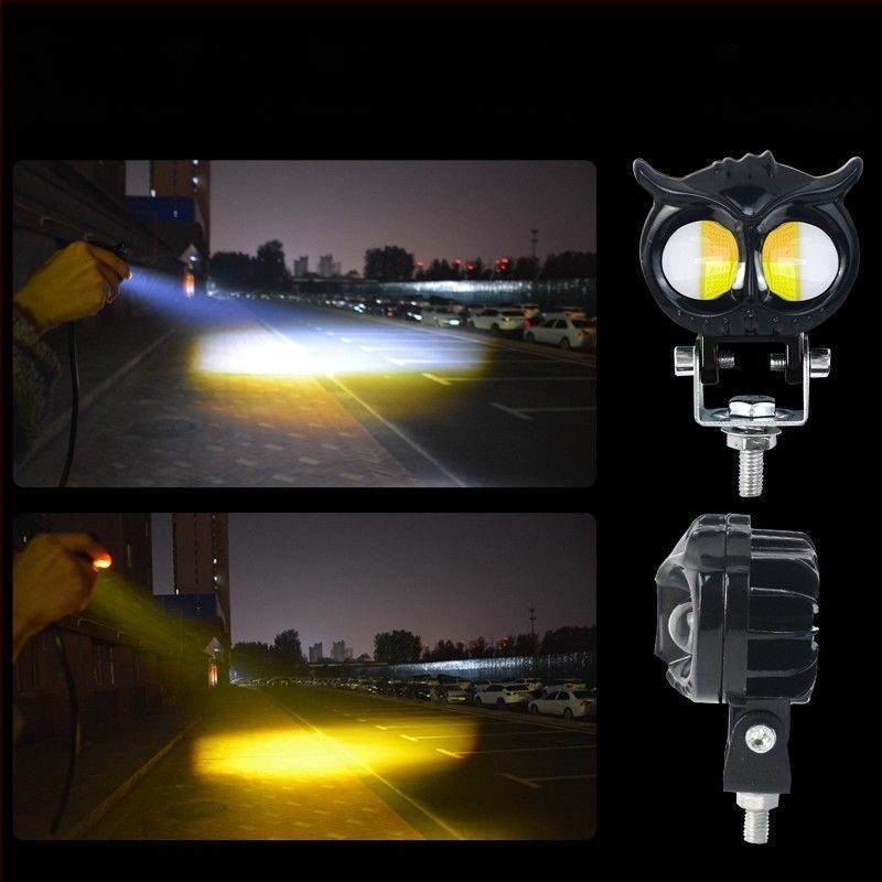 Ultra‑fényes LED reflektor motorkerékpárhoz és elektromos járműhöz, sárga/fehér váltó fény, magas és alacsony fény, univerzális 12-85V