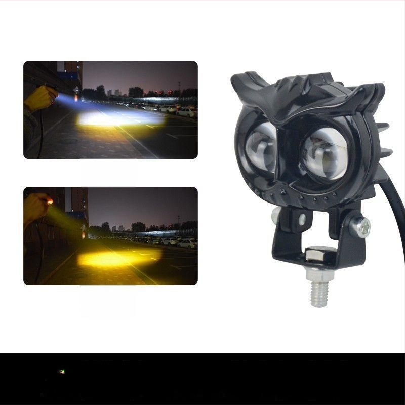 Ultra‑fényes LED reflektor motorkerékpárhoz és elektromos járműhöz, sárga/fehér váltó fény, magas és alacsony fény, univerzális 12-85V