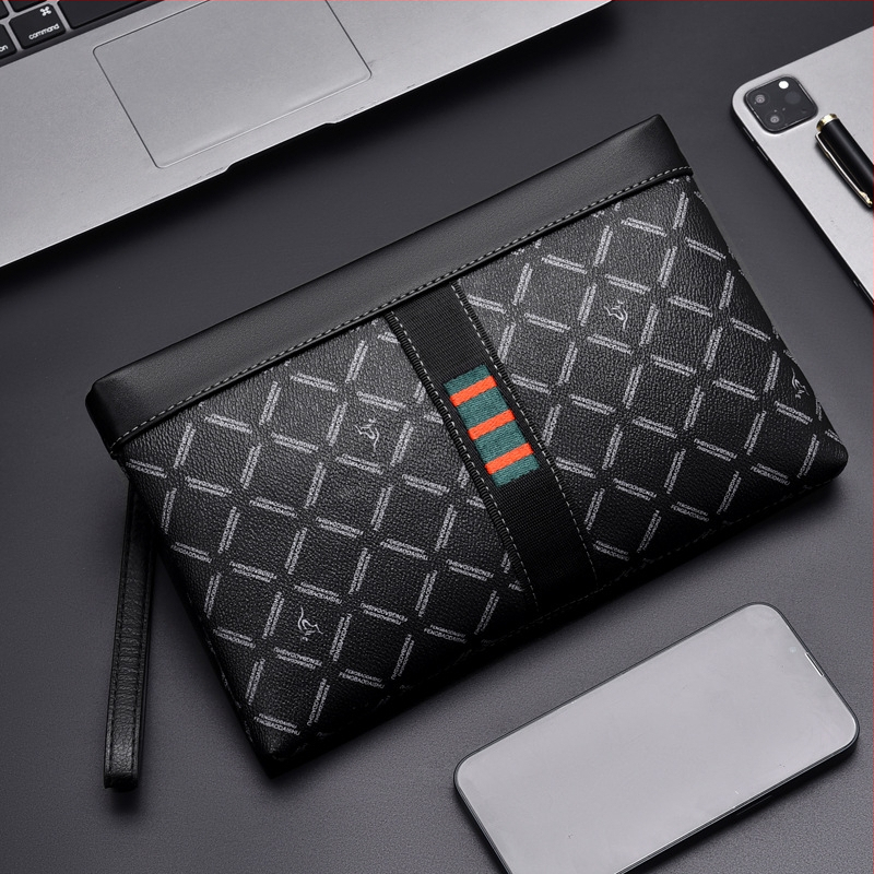 Geantă clutch pentru bărbați, stil plic, PVC, model geometric, pentru afaceri, compatibilă cu laptop de 8 inci