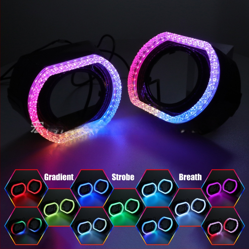 2,5 hüvelykes egy darab dekoratív színes Pegasus Angel Eye LED fényszóró, beépített árnyékolóval és Bluetooth-lencsével