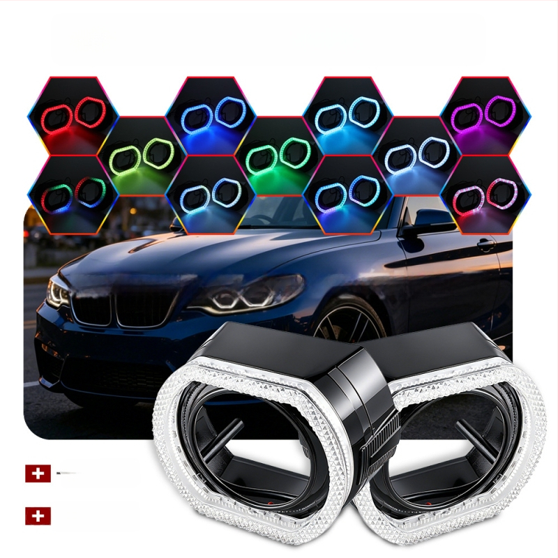 2,5 hüvelykes egy darab dekoratív színes Pegasus Angel Eye LED fényszóró, beépített árnyékolóval és Bluetooth-lencsével