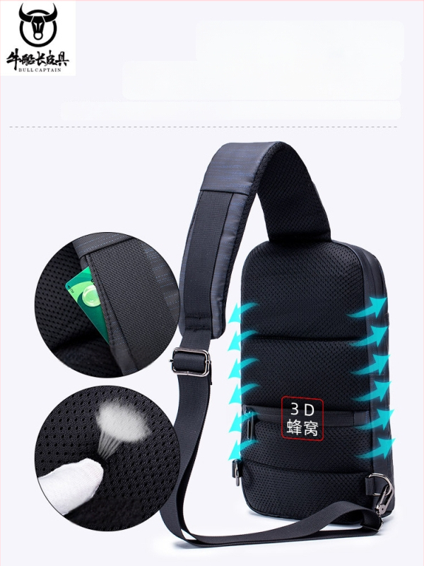 Geantă de piept pentru bărbați din pânză Oxford, cu suport pentru sticlă, port USB, crossbody lejer, buzunar pentru dispozitiv de 8 inch