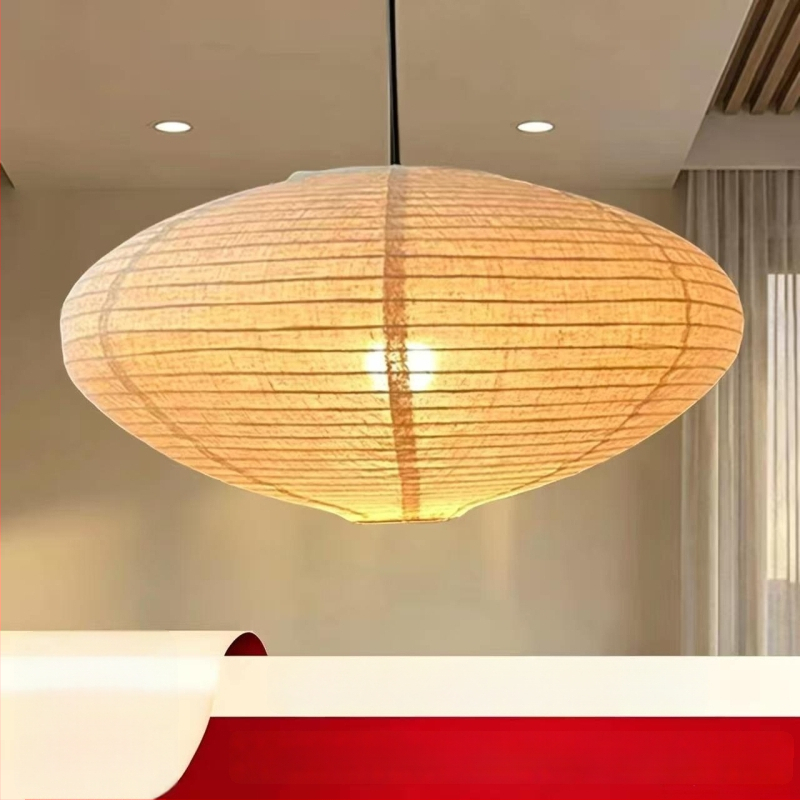 Noguchi Isamu Linen Pendant Light – Ιαπωνικό στυλ Wabi-Sabi για loft, τραπεζαρία και καθιστικό, κυκλική/οβάλ σκιά λαμπτήρα, ζεστό και ψυχρό φως