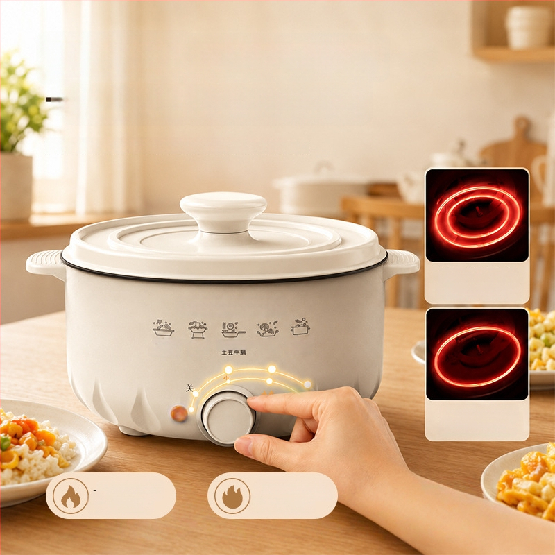 Wok electric antiaderent și oală electrică, toate într-unul, capacitate mare 4–5 L pentru abur, fierbere și prăjire