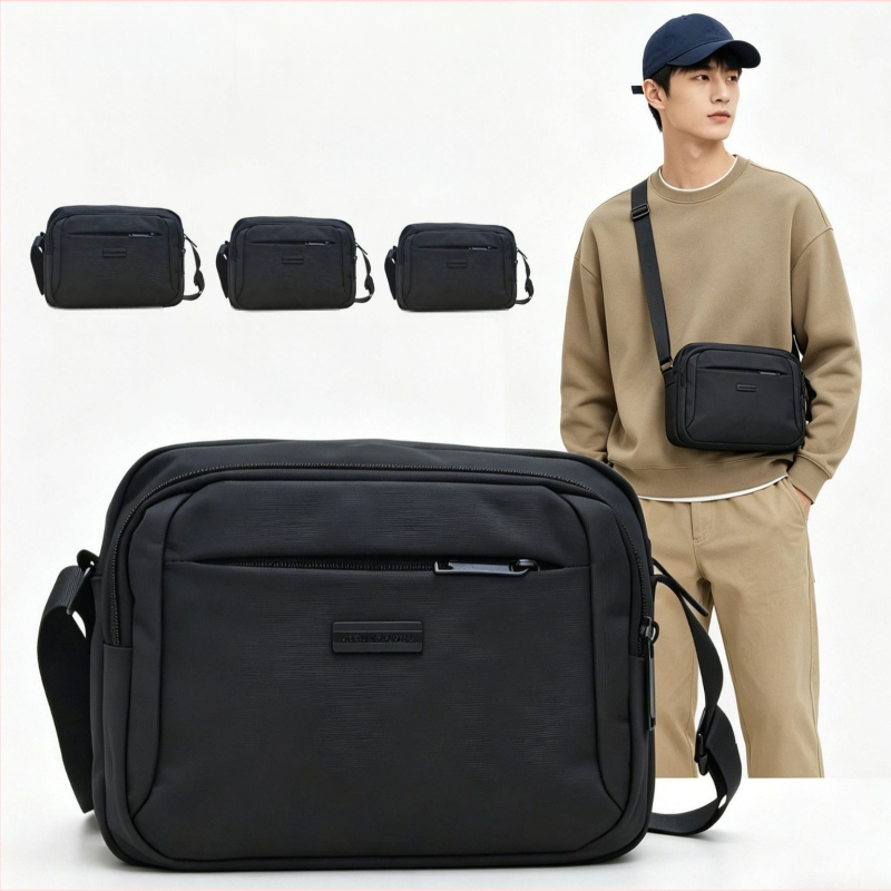 Geantă crossbody pentru bărbați, stil casual-business, din nailon impermeabil, buzunar pentru telefon, compatibilă cu tabletă de 8 inci