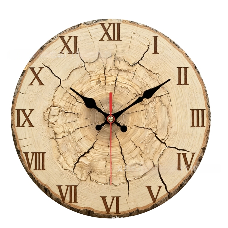 Ceas de perete cu textură lemnoasă și inele de creștere, rotund, 12 inch, design nordic minimalist pentru living