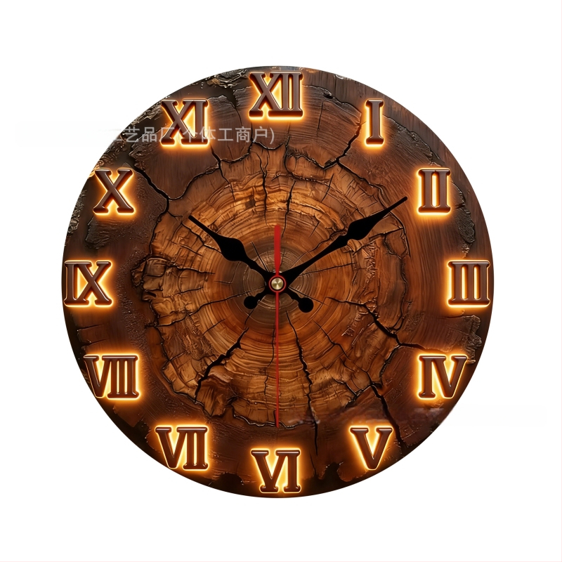 Ceas de perete cu textură lemnoasă și inele de creștere, rotund, 12 inch, design nordic minimalist pentru living