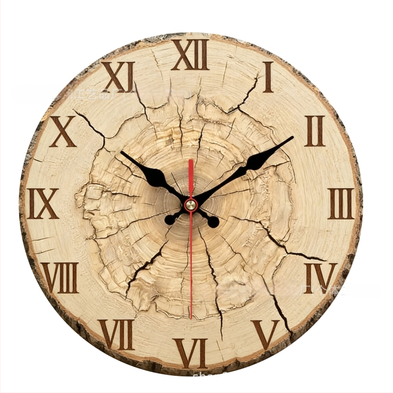 Ceas de perete cu textură lemnoasă și inele de creștere, rotund, 12 inch, design nordic minimalist pentru living