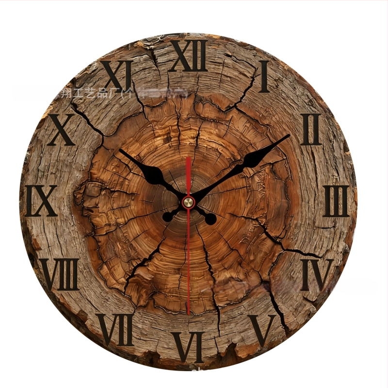 Ceas de perete cu textură lemnoasă și inele de creștere, rotund, 12 inch, design nordic minimalist pentru living