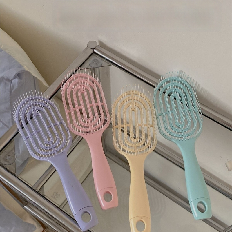 Pieptene de masaj pentru păr, în formă de macaron, cu spate decupat și design canelat, pentru îndreptare și ondulare, volum pufoas, ABS, peste 20 cm