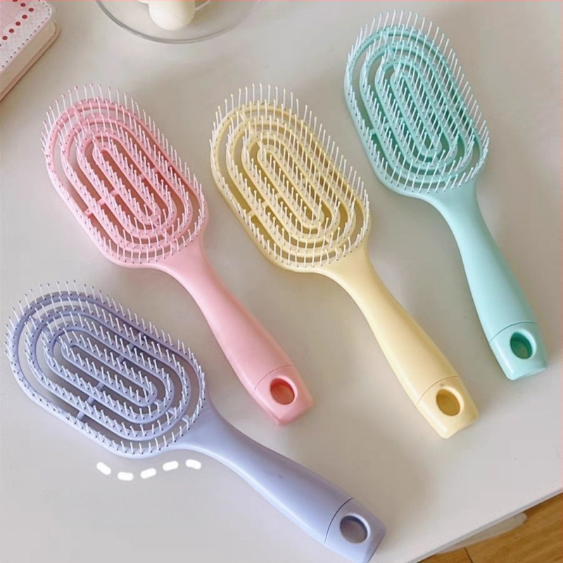 Pieptene de masaj pentru păr, în formă de macaron, cu spate decupat și design canelat, pentru îndreptare și ondulare, volum pufoas, ABS, peste 20 cm