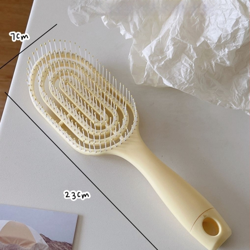 Pieptene de masaj pentru păr, în formă de macaron, cu spate decupat și design canelat, pentru îndreptare și ondulare, volum pufoas, ABS, peste 20 cm