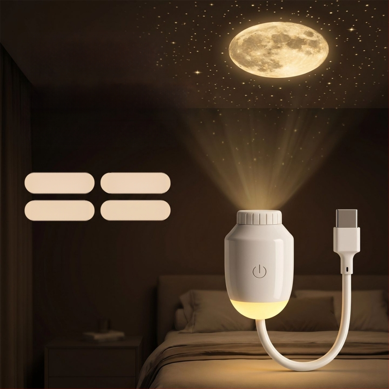USB нощна лампа с проекция на звездното небе и заменяеми филмови мотиви – Галактика, Звездно небе, Сатурн