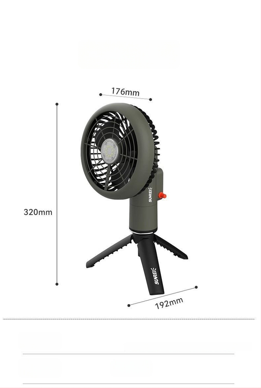 Shanlishi gimbalos fejű ventilátor, csendes, hosszú üzemidő, újratölthető, forgó fej, állítható fordulatszám-szintek, kempingezéshez, mini ventilátor lámpával