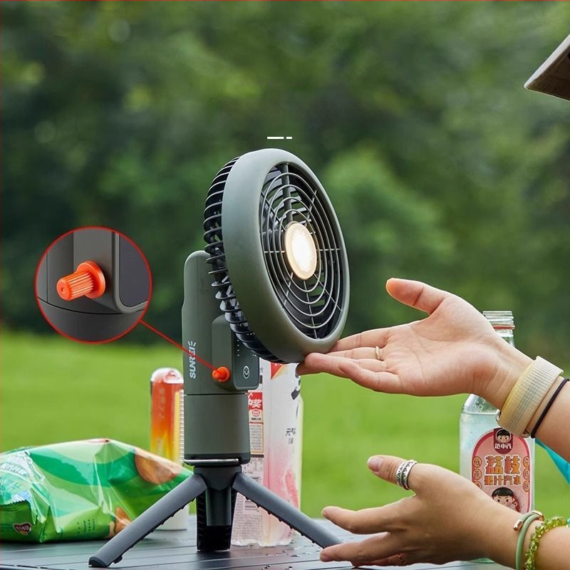 Shanlishi gimbalos fejű ventilátor, csendes, hosszú üzemidő, újratölthető, forgó fej, állítható fordulatszám-szintek, kempingezéshez, mini ventilátor lámpával
